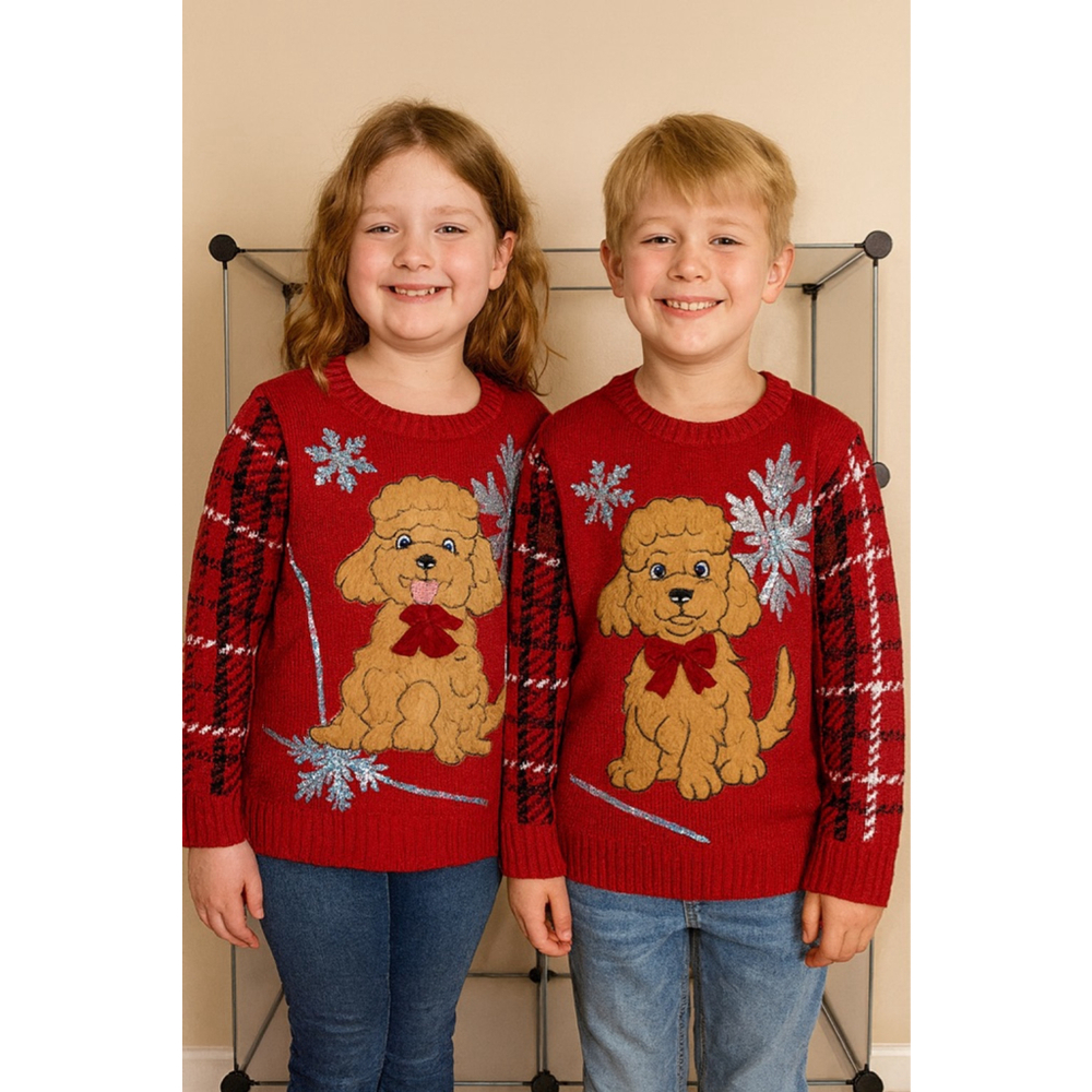 Jolly Sweaters Kids Christmas Ugly Sweater Red Combo Size M NWT